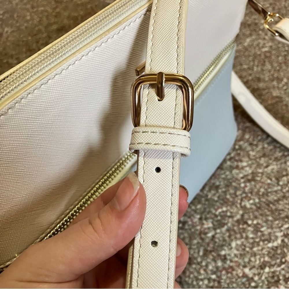 Lovevook White and Light Blue Crossbody Bag with Tassel Accent Adjustable Strap - Picture 4 of 7